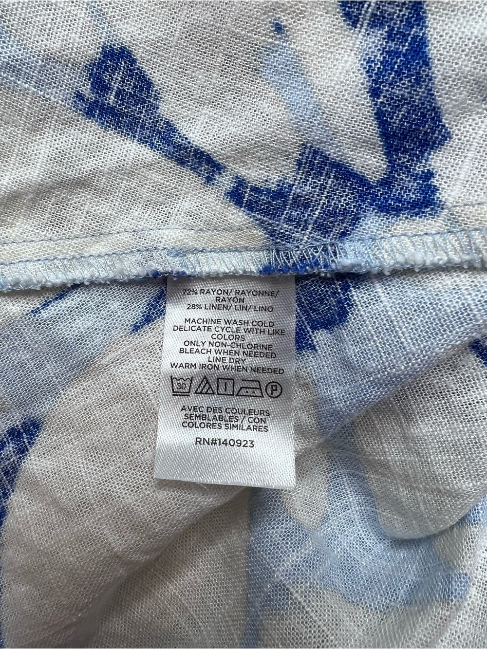 LOFT Blue White Floral Linen Blend Mini Dress XS Puff Sleeve Coastal - Picture 6 of 9